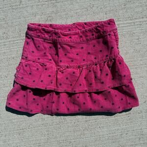 Y2K Copper Key Pink and Black Polkadot Corduroy Ruffle Skirt 4/4T